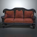 Multi Person Vintage Sofa With Red Fabric Seat Cushions And Wooden Frame