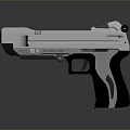 Futuristic White And Black Pistol With Blue Light Stripe And Ergonomic Grip Design