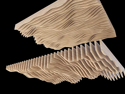 Stylish Modern Ceiling Design With Wooden Wavy Folded Patterns Interior 3d model
