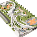Urban Park Landscape Design With Green Lawns Curved Pathways And Basketball Court