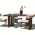 Quiet Dining Table and Chair Combination Long Dining Table and Dining Chair Ornaments 3d model