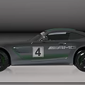 Mercedes AMG GT Racing Car Silver Body with Green Stripes AMG Logo and Rear Spoiler