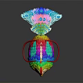 Colorful Woven Chicken Shaped Bag With Rainbow Design And Red Handle