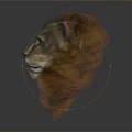Realistic Lion Head With Thick Mane And Yellow Eyes 3D Rendered On Gray Background