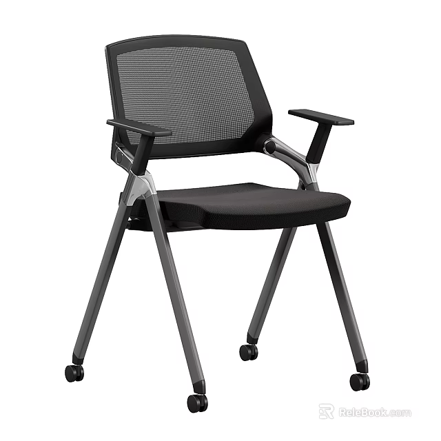Black Office Chair With Mesh Back Armrests And Rolling Caster Base Design 3d model