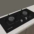 Modern Kitchen Gas Stove With Black Surface Double Burners And Control Knobs 3d model
