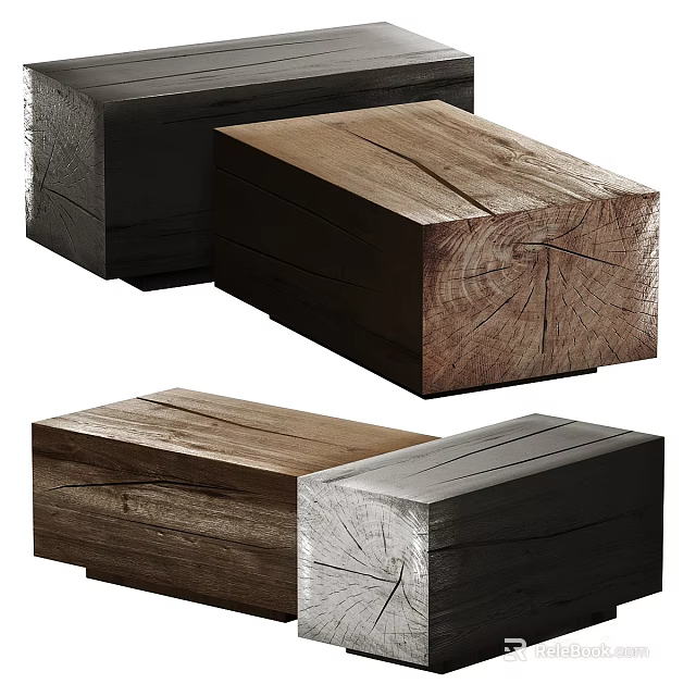 Modern Wooden Coffee Tables With Natural Wood Grain And Block Design Elements 3d model 