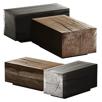 Modern Wooden Coffee Tables With Natural Wood Grain And Block Design Elements 3d model