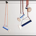Modern Geometric Pendant Lights With Red Cords And Blue White Design Elements 3d model