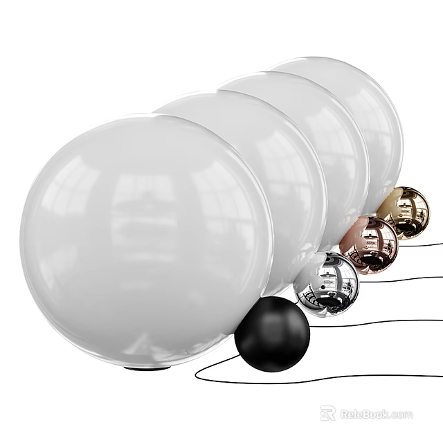 Modern White Globe Table Lamps With Black Rose Gold And Gold Metallic Bases 3d model 