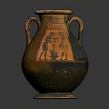 Ancient Terracotta Amphora With Black Figure Decoration And Double Handles