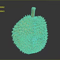 Fresh Ripe Durian Fruit With Shiny Green Spiky Shell And Yellow Stem