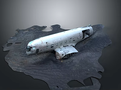 Dilapidated Airliner Wreckage With Damaged Fuselage And Broken Wing On Scorched Ground 3d model