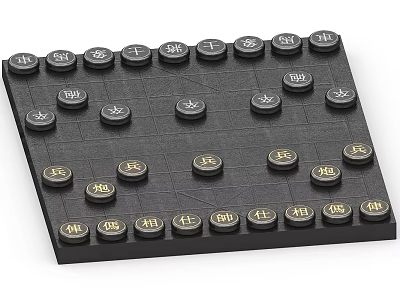 Traditional Chinese Chess Board Game with Black Board and Round Pieces for Strategic Entertainment 3d model
