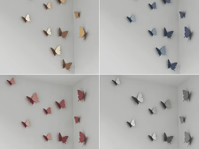 Colorful Butterfly Shaped Wall Decor For White Wall Decoration 3d model