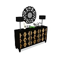 Entryway Console Table with Black Frame Gold Pattern Ornate Mirror and Table Lamps 3d model