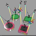 Colorful Kids Trampoline Play Equipment With Panda Head Decorations And Pinwheels