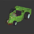 Green Toy Race Car With Black Wheels Spotted Design And Yellow Front Decoration