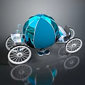 Blue Crystal Pumpkin Carriage With White Wheels And Silver Decorations On Reflective Surface
