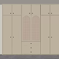 Modern Light Beige Wardrobe With Arched Rattan Doors And Storage Drawers