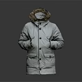 Light Colored Winter Coat With Fur Lined Hood And Button Front Style 3d model