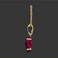 Elegant Golden Chain Necklace With Oval Red Gemstone Pendant And Small Diamond Accents