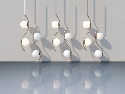 Modern Hinged Door Interior With Spiral Metal Pendant Lights White Spheres And Gray Reflections 3d model