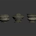 Vintage Stoneware Bowls And Cups With Pedestals In Various Decorative Shapes