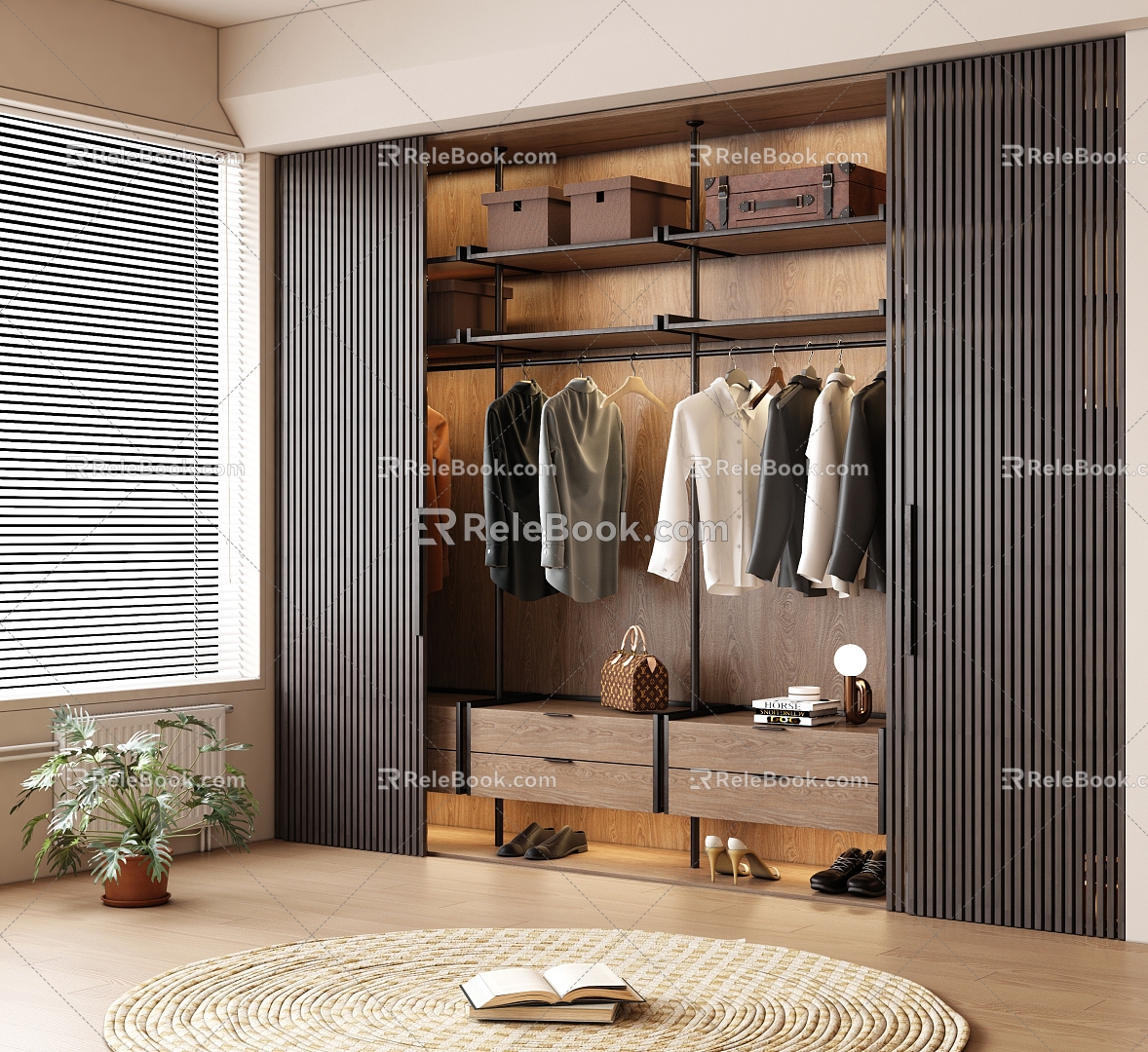 Modern medieval wardrobe finished wardrobe solid wood sliding door wardrobe 3d model