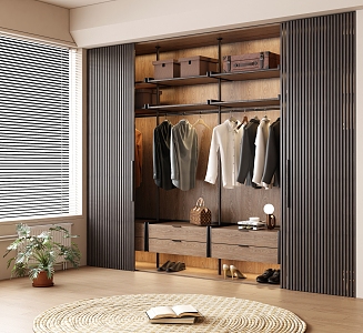 Modern medieval wardrobe finished wardrobe solid wood sliding door wardrobe 3d model