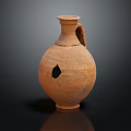 Ancient Terracotta Jug With Broken Hole Handle And Small Spout