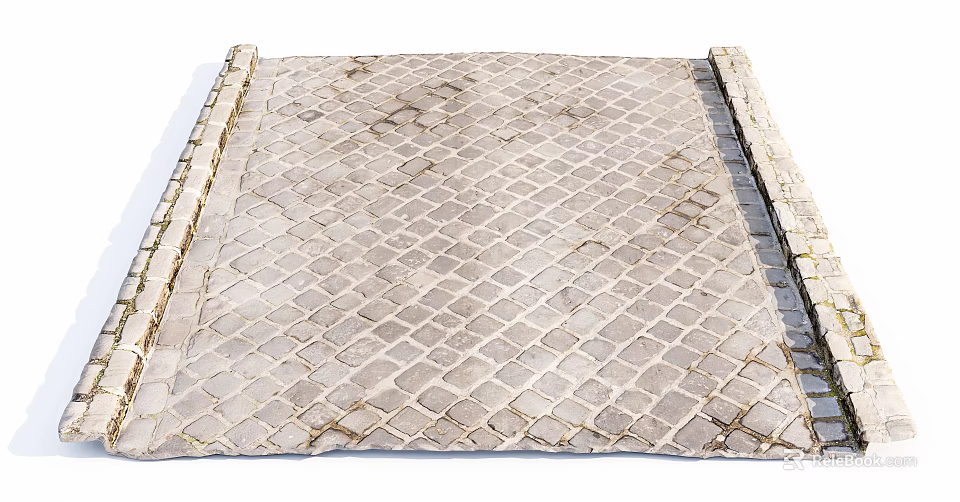 Paved Floor with Diamond Grid Pattern Stone Tiles and Weathered Texture 3d model 