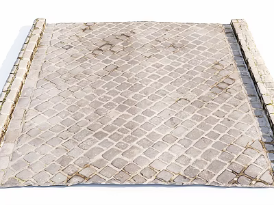 Paved Floor with Diamond Grid Pattern Stone Tiles and Weathered Texture 3d model