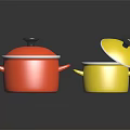 Stylish Red And Yellow Lidded Cooking Pots With Handles For Daily Kitchen Use