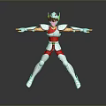 Heroic Warrior Character in Red Silver Armor with Horned Helmet Arms Outstretched