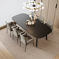Modern Black Dining Table Set With Six Gray Chairs And Decorative Centerpiece