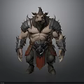 Muscular Man with Boar Head Wearing Spiked Armor Red Cape and Sharp Claws