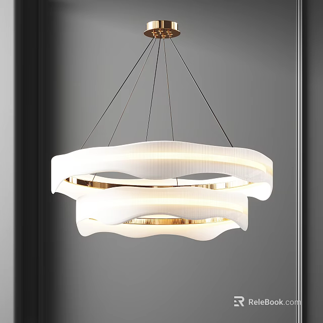 Modern Multi Layered White Chandelier With Circular Design And Soft Lighting 3d model
