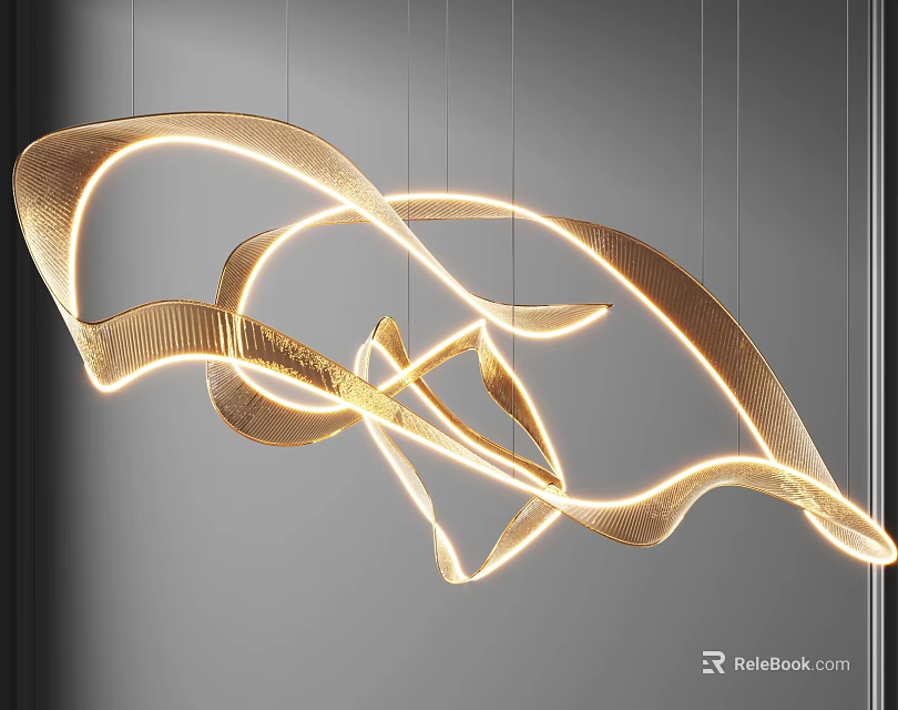 Elegant Modern Curved Golden Chandelier With Flowing Lines For Interior Decoration 3d model 
