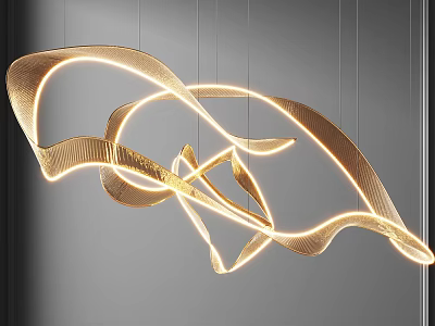 Elegant Modern Curved Golden Chandelier With Flowing Lines For Interior Decoration 3d model