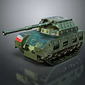 Green Military Tank Model With Red White Markings And Detailed Tracks