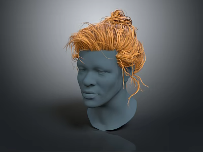 3D Head Model with Blue Face and Orange Messy Hair in 3D Rendering 3d model