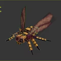 3D Pixel Art Style Bee with Yellow Black Stripes and Pink Wings