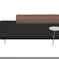 Sleek Modern Chaise Lounge With Black Leather Seat Brown Backrest And Metal Frame