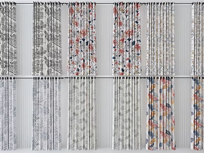 Various Window Curtains With Floral And Geometric Patterns For Home Decoration 3d model