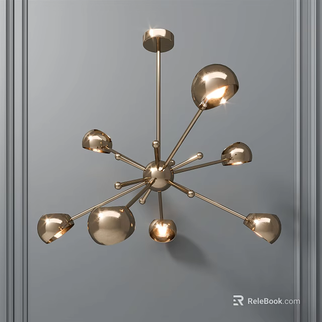 Modern Elegant Brass Chandelier With Spherical Light Globes And Metal Arms 3d model 