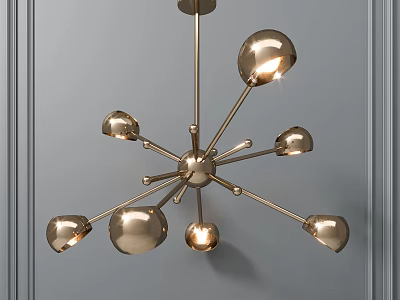 Modern Elegant Brass Chandelier With Spherical Light Globes And Metal Arms 3d model