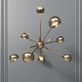 Modern Elegant Brass Chandelier With Spherical Light Globes And Metal Arms
