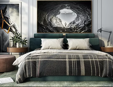Modern Background Double Bed Double Bed 3d model