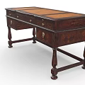 Antique Wooden Desk Featuring Multiple Drawers Brass Handles and Decorative Legs